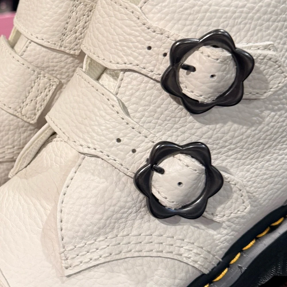 Dr. Martens White Leather Combat Boots with Black Soles - Picture 5 of 6